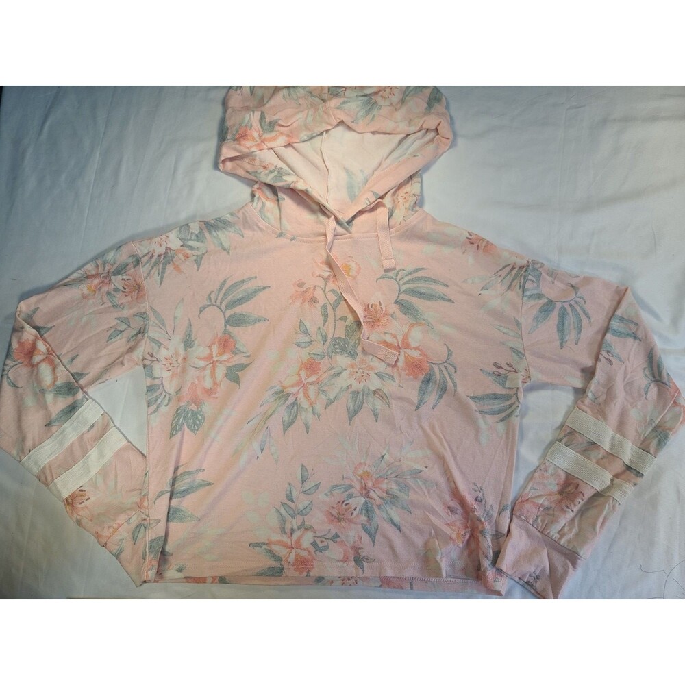 Inspired Hearts Women's Small Pink Floral Long Sleeve Hooded Top